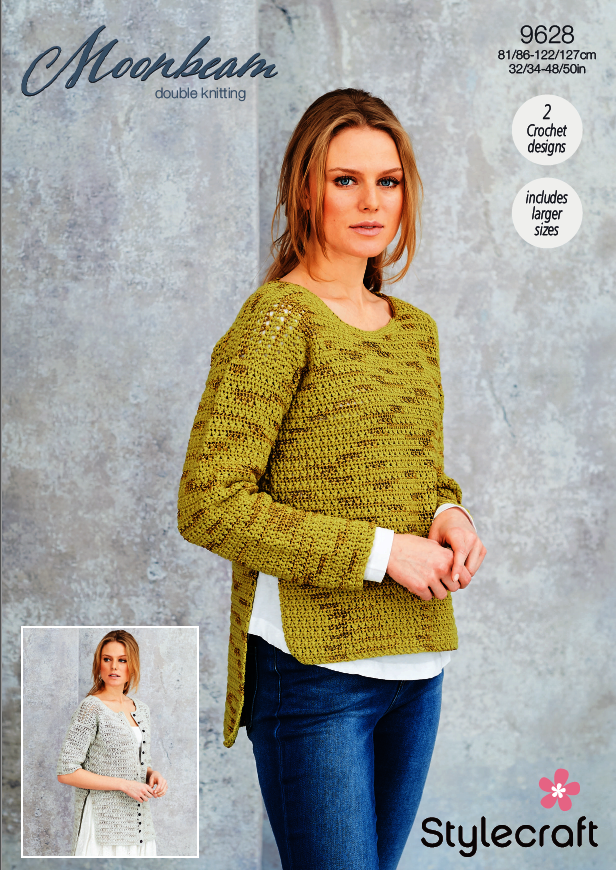 Crochet Jumper And Cardigan In Moonbeam DK Stylecraft 9628 Knitting Pattern