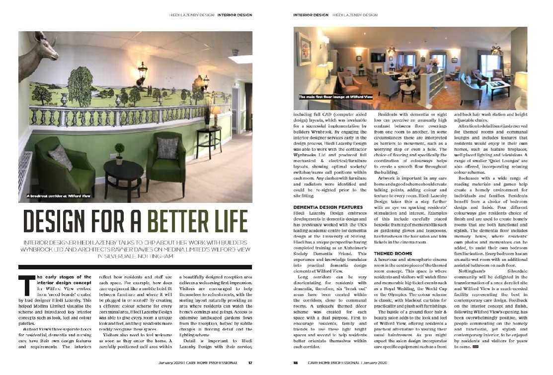 Design for a better Life - Wilford View Care Home write up in Care Home Professional Magazine