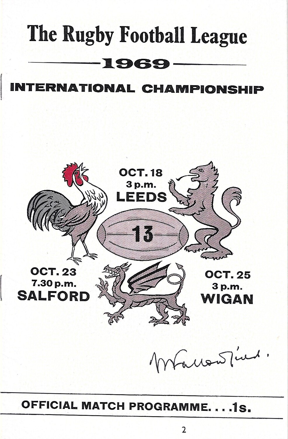 1969 France v Wales International Championship Rugby League Programme