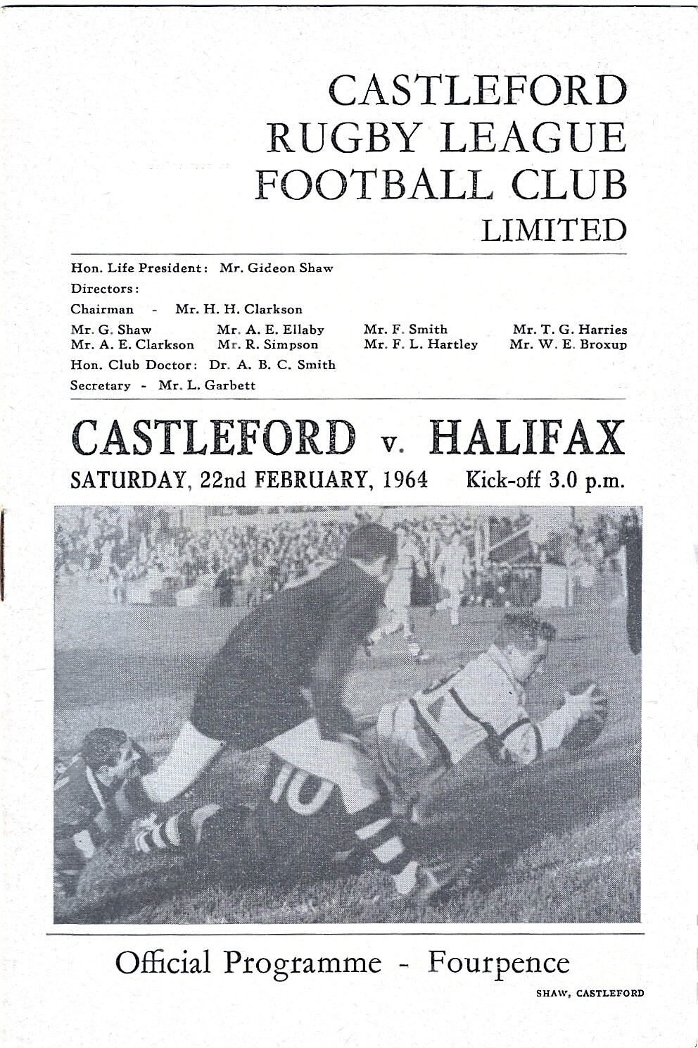 1963/64 Castleford v Halifax Rugby League Programme Bob's Sporting