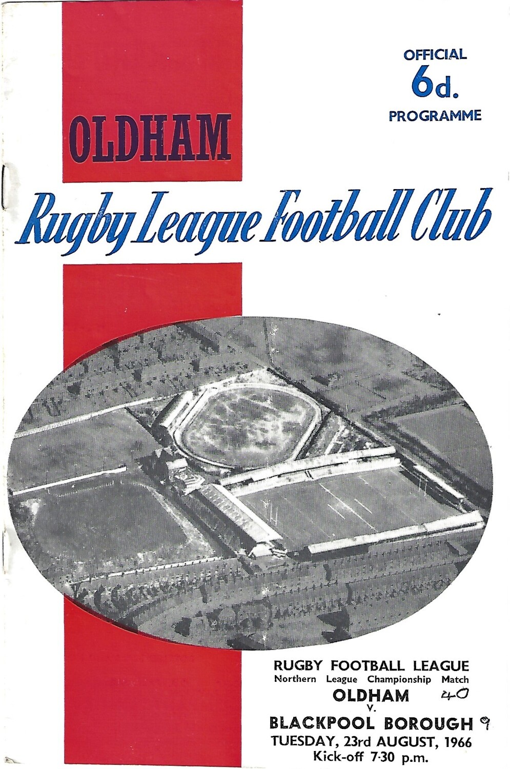 1966/67 Oldham v Blackpool Borough Rugby League Programme Bob's