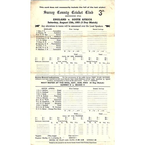 England Cricket Programmes/Scorecards Bob's Sporting Memorabilia