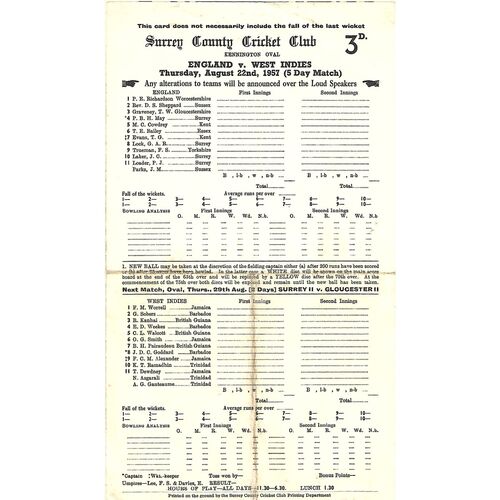 England Cricket Programmes/Scorecards Bob's Sporting Memorabilia