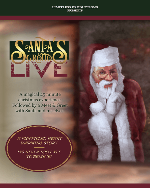 poster for our Christmas show - Santa's Grotto Live
