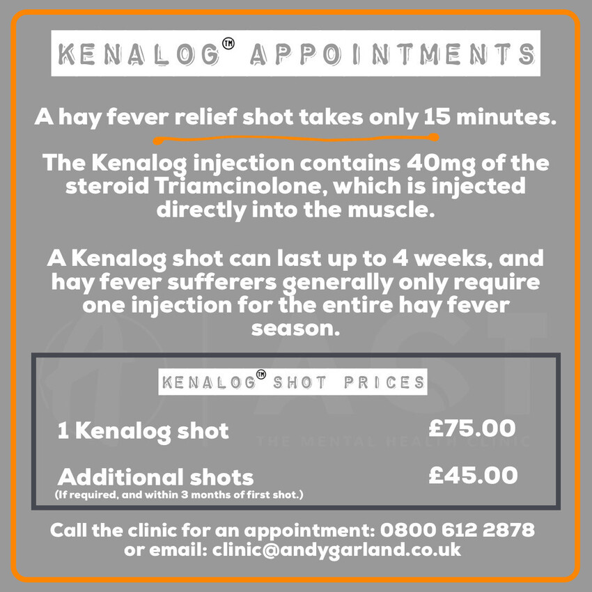 Andy Garland Therapies - Counselling Cardiff - Mental Health Services Cardiff - Cardiff Therapists - kenalog injections - kenalog shots - hay fever relief injections - hayfever injections in Wales