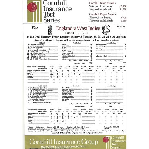 England Cricket Programmes/Scorecards Bob's Sporting Memorabilia