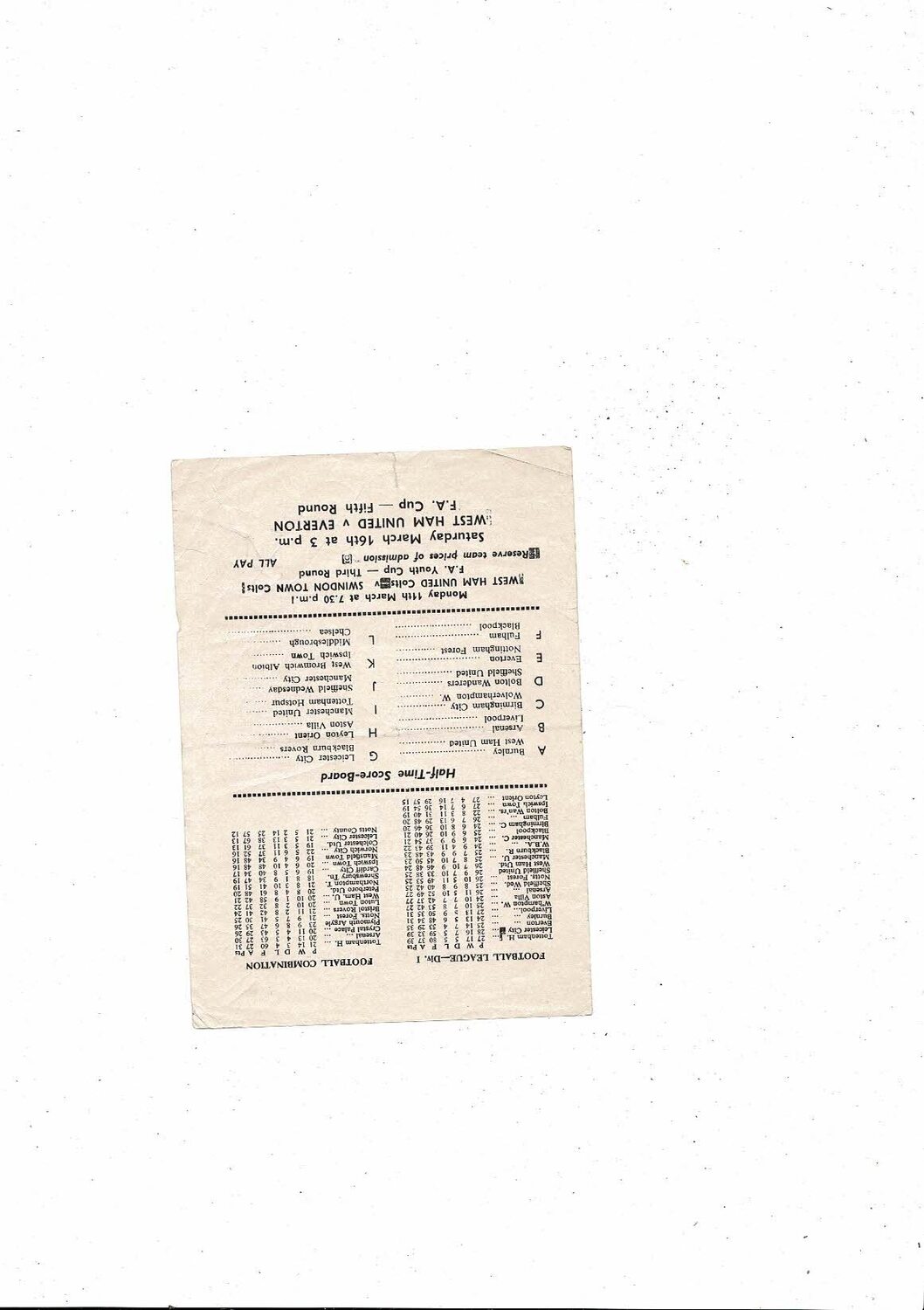 West Ham United v Notts County Football Combination Programme 1962/63 Bob's Football