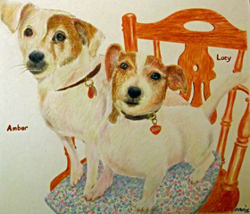 Two Jack Russells in coloured pencil