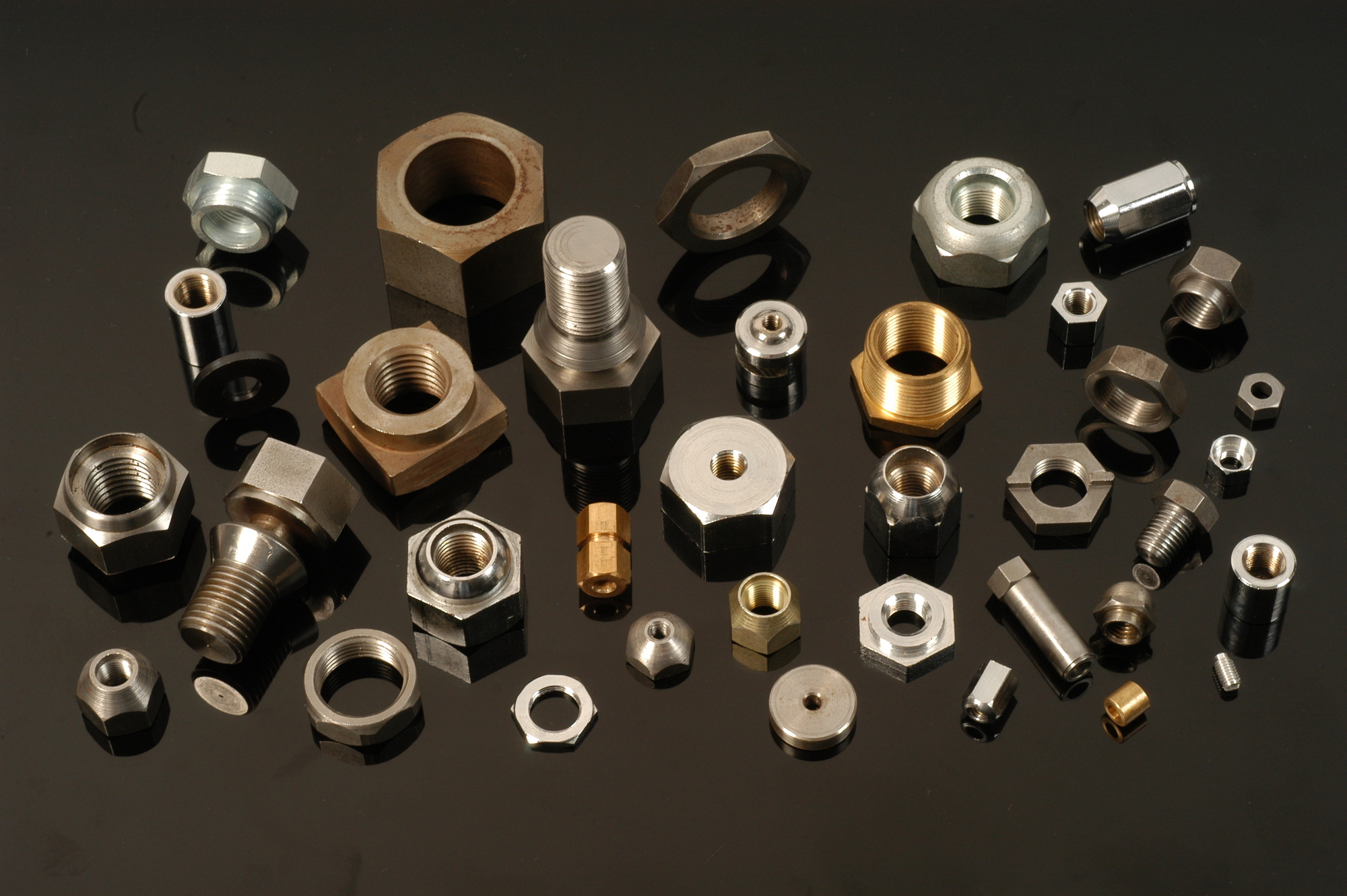 Internally threaded hex, square and round fasteners