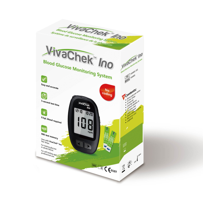 VivaChek Ino Blood Glucose Meter. Practical and easy to use, with test