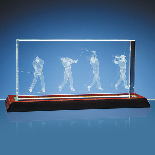 3d Golf Scene In 10cm X cm Optical Glass Block Crystal Incentives Uk