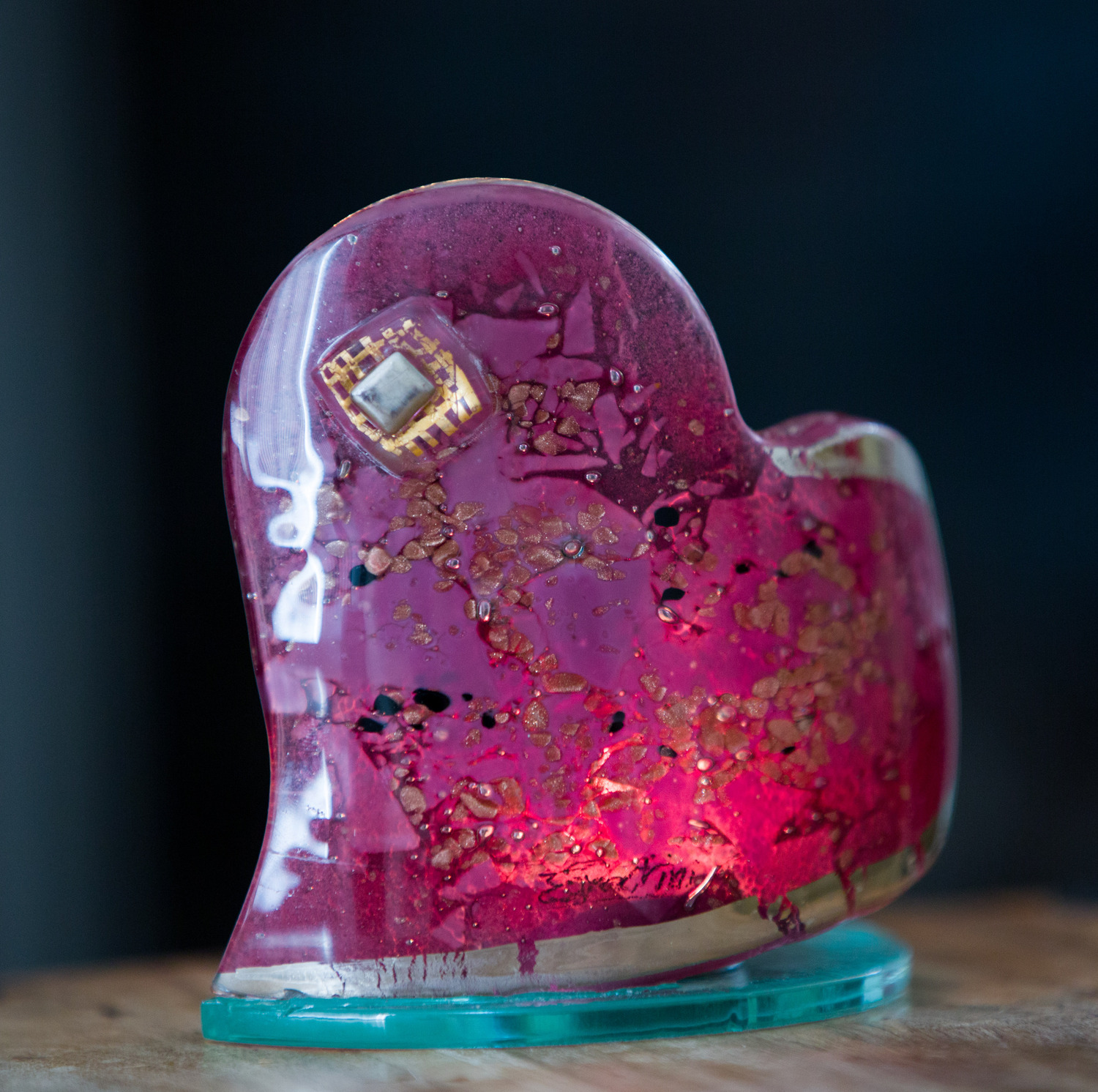 Purple & Platinum Heart Shaped Tealight Holder Hard To Resist Glass