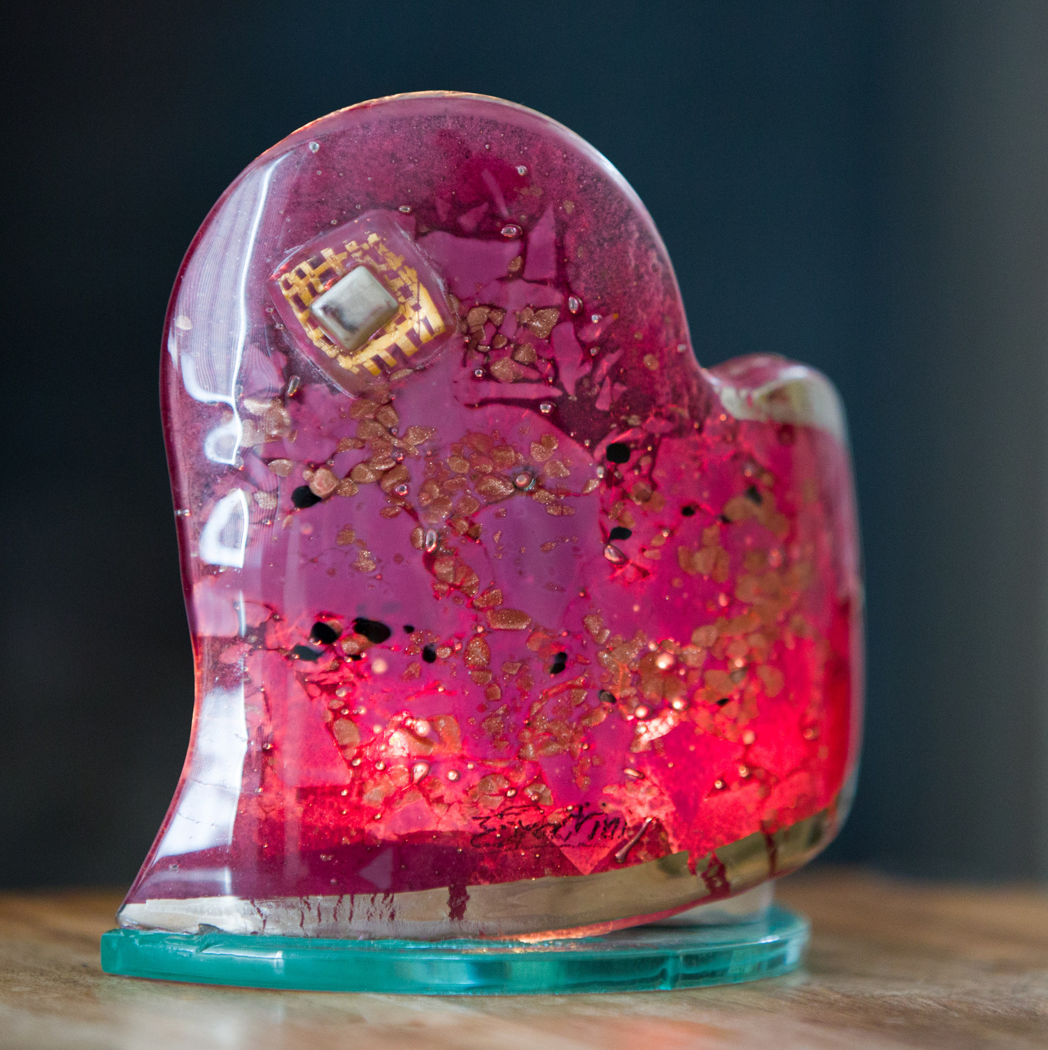 Purple & Platinum Heart Shaped Tealight Holder Hard To Resist Glass