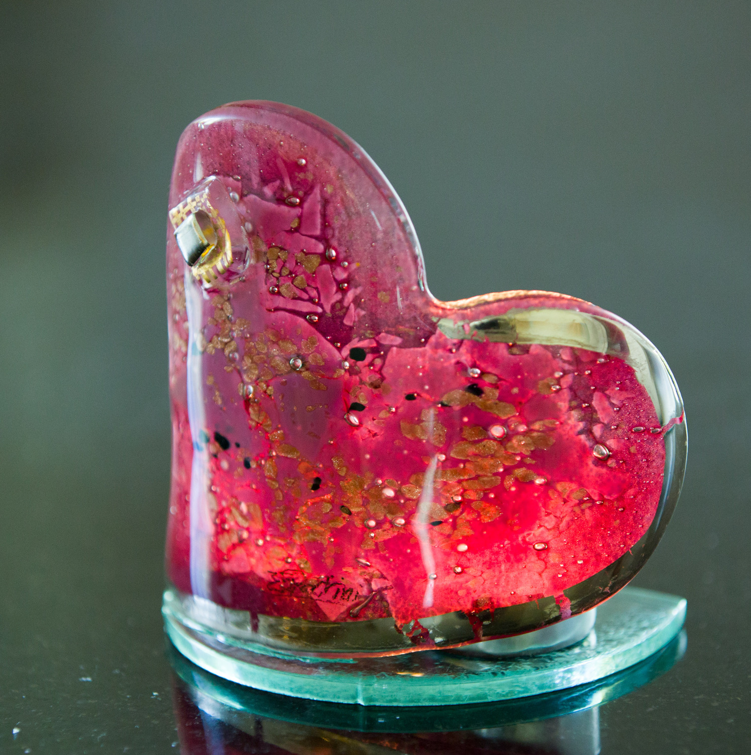 Purple & Platinum Heart Shaped Tealight Holder Hard To Resist Glass