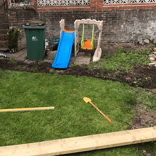 Before the installation of PermaLawn's 35mm Kedleston artificial grass