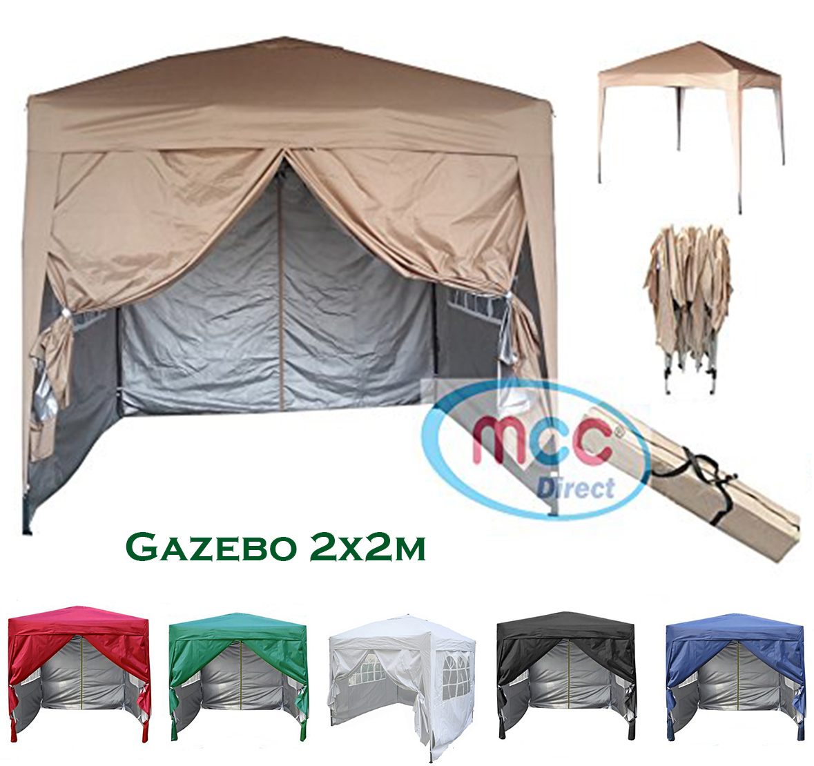 2m x 2m Gazebo Resistant Outdoor Garden Marquee Canopy + side's (Beige