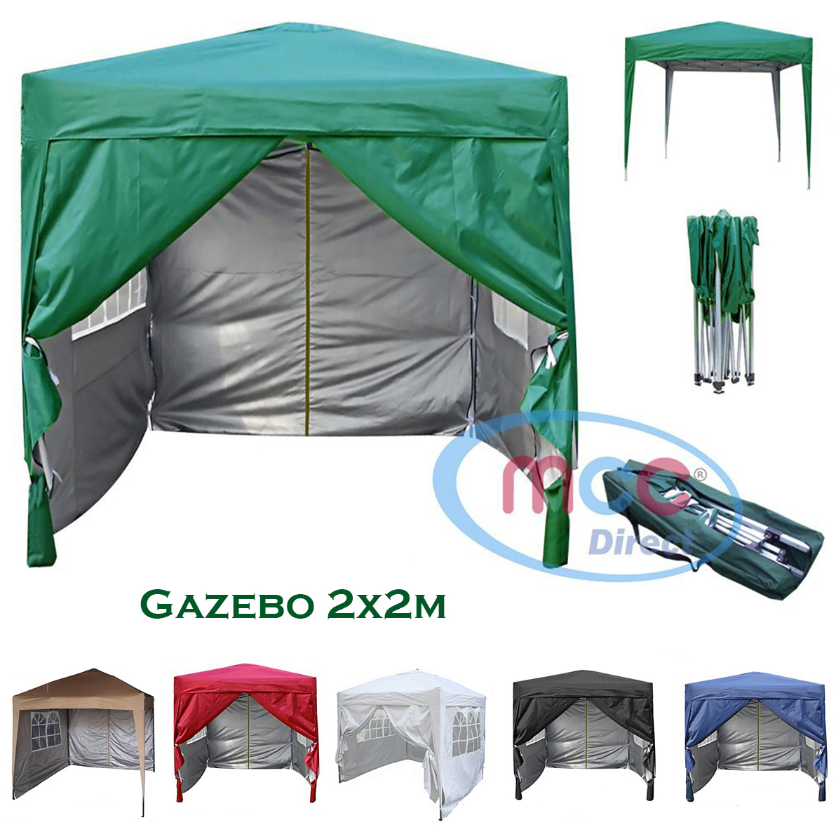 2m x 2m Gazebo Resistant Outdoor Garden Marquee Canopy + side's (Green