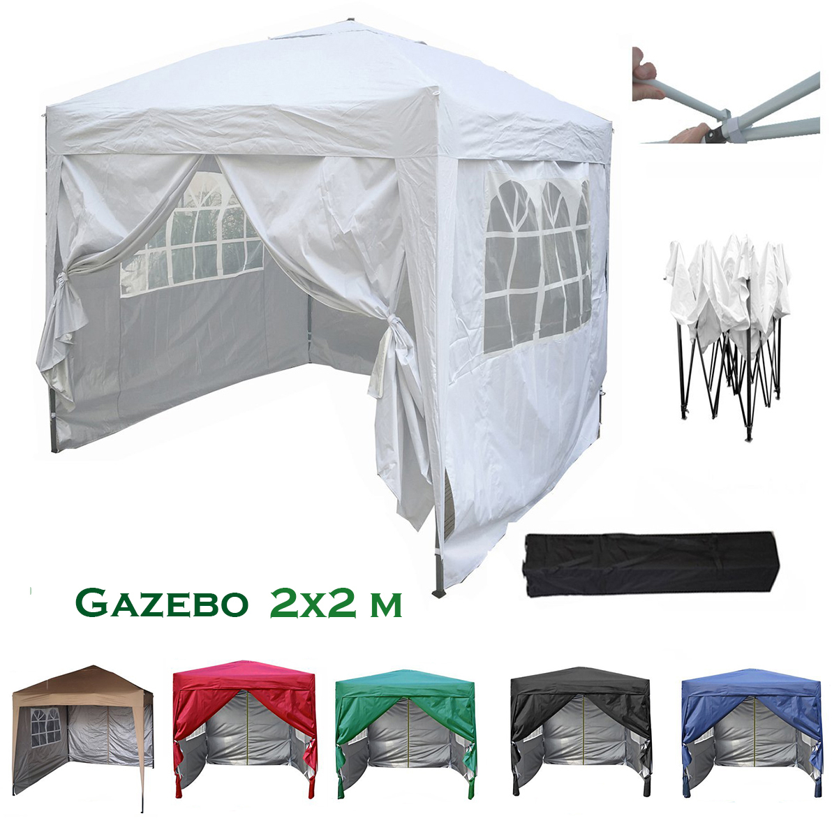 2m x 2m Gazebo Resistant Outdoor Garden Marquee Canopy + side's (White