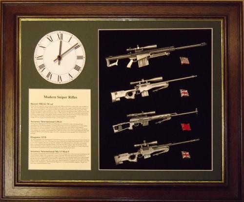 Wall mounted 1/6 pewter gun collection with clock