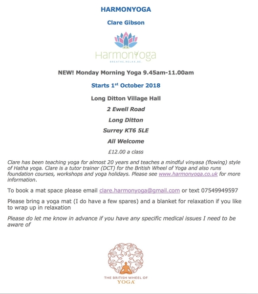 NEW MONDAY MORNING YOGA CLASS