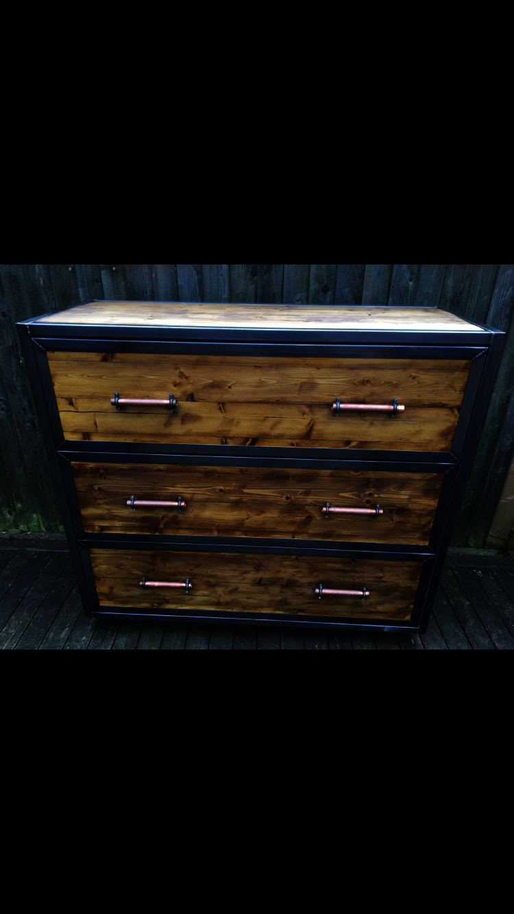 Industrial chest of drawers with copper handles and metal detail NASH