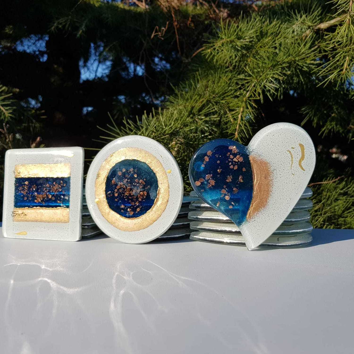 Thira Blue Glass Coasters (Heart) Hard To Resist Glass And Candles