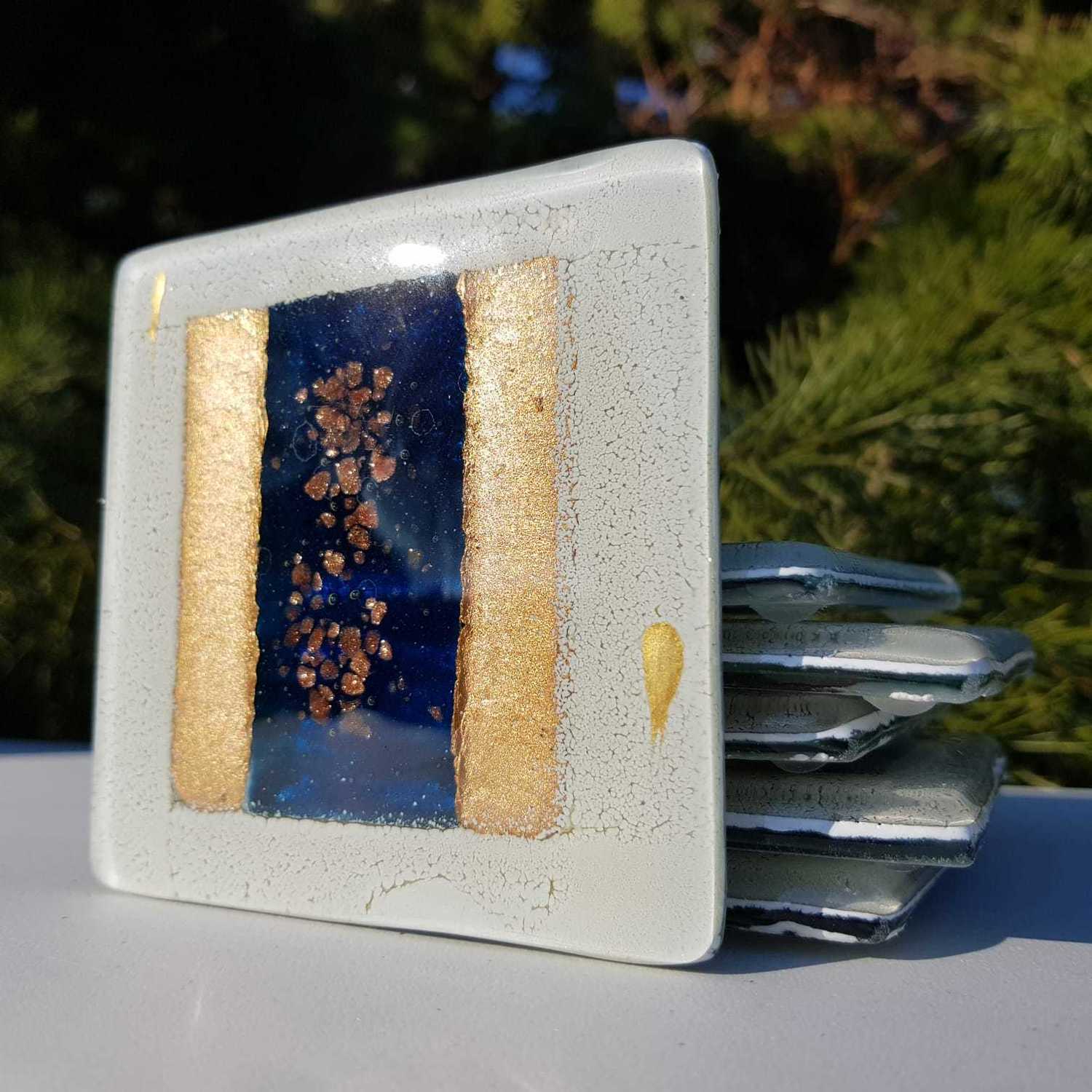 Thira Blue Glass Coasters (Square) Hard To Resist Glass And Candles