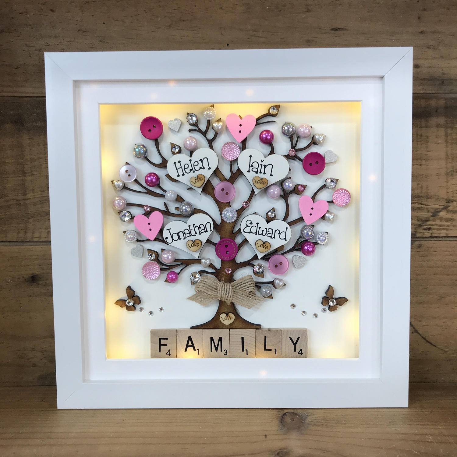 Personalised Family Tree Print Birthday Wedding Anniversary Gift Flowers Hearts