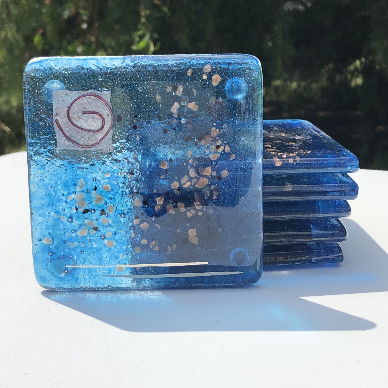 Blue & Platinum Glass Coasters (Square) Hard To Resist Glass And Candles