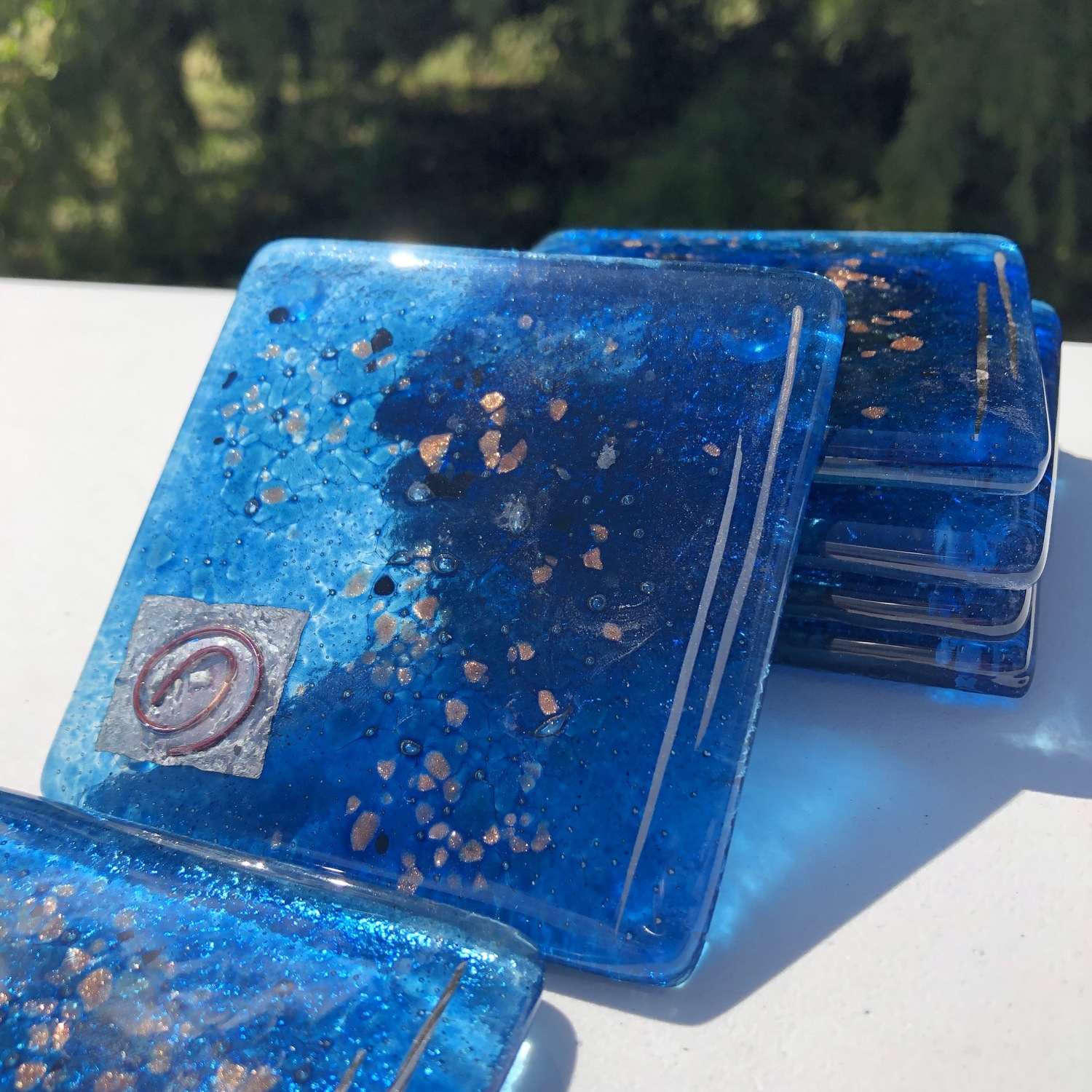 Blue & Platinum Glass Coasters (Square) Hard To Resist Glass And Candles