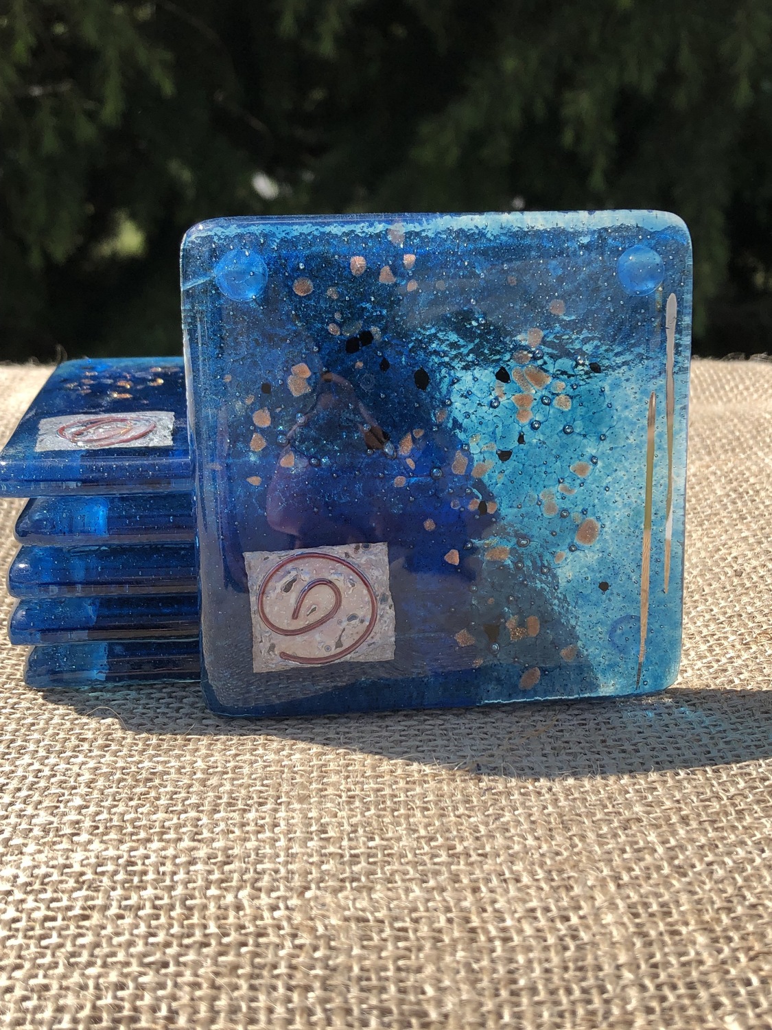 Blue & Platinum Glass Coasters (Square) Hard To Resist Glass And Candles