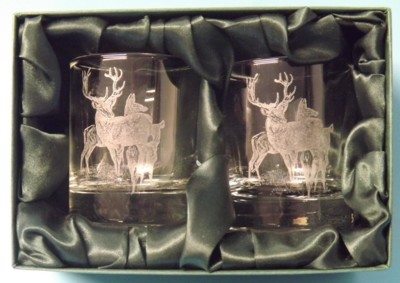 Engraved Whisky Glasses x 2