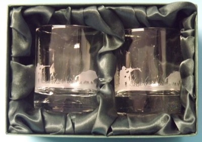 Engraved Whisky Glasses x 2