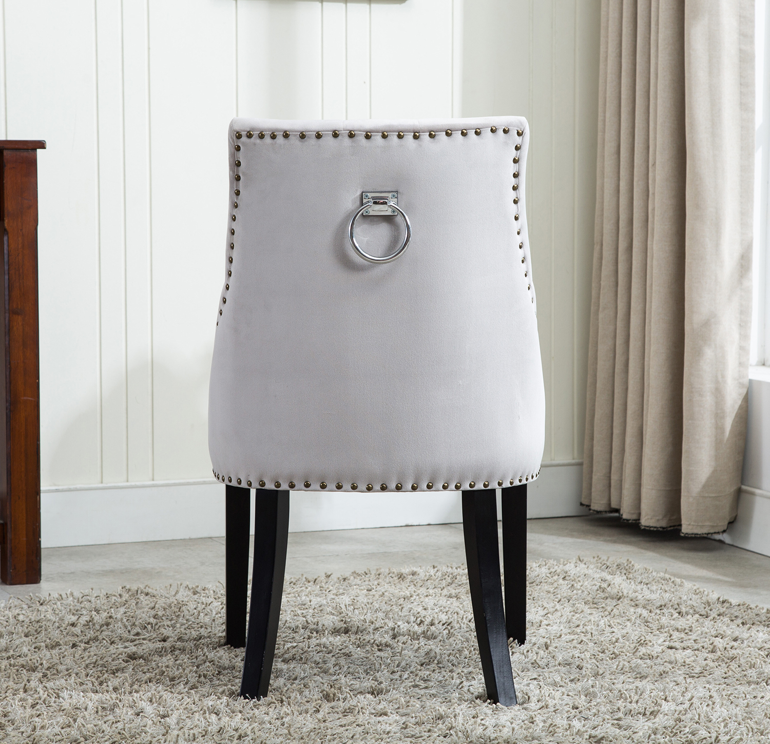 Victoria Tufted Velvet Fabric Studded Accent Dining Chair (Light Grey