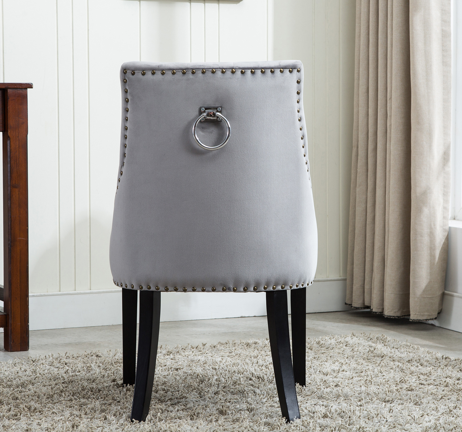 Victoria Tufted Velvet Fabric Studded Accent Dining Chair (Grey) MCC