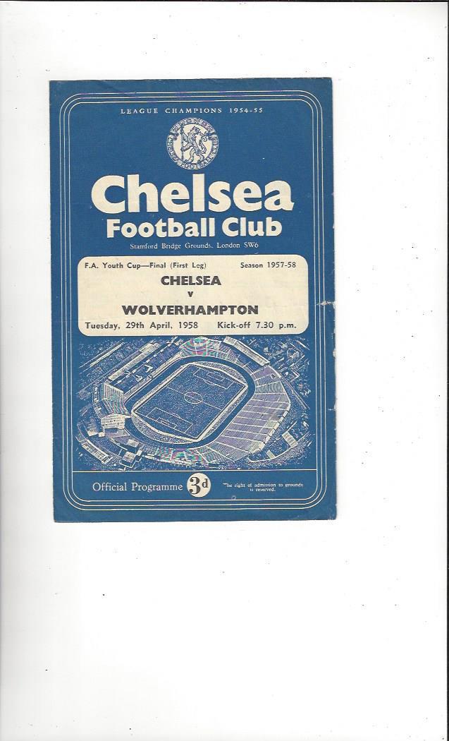 1958 Chelsea v Wolves FA Youth Cup Final Football Programme Bob's Football Programmes Buy