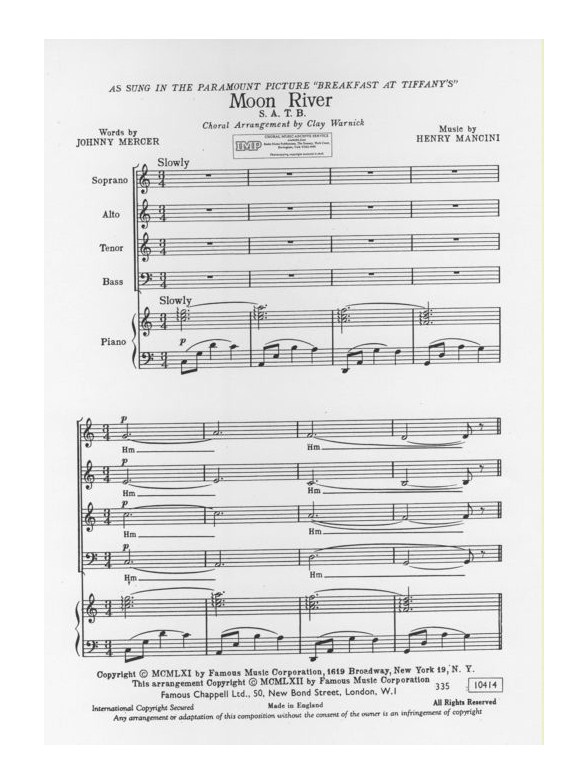 henry mancini moon river breakfast at tiffanys satb piano moon river sheet music piano