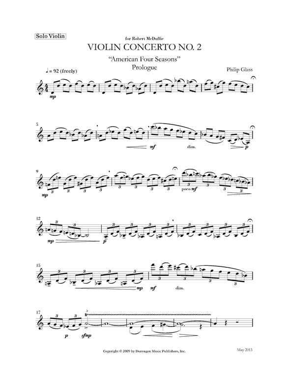 Partitions Philip Glass Violin Concerto No 2 (Solo Violin Part) (Violon)