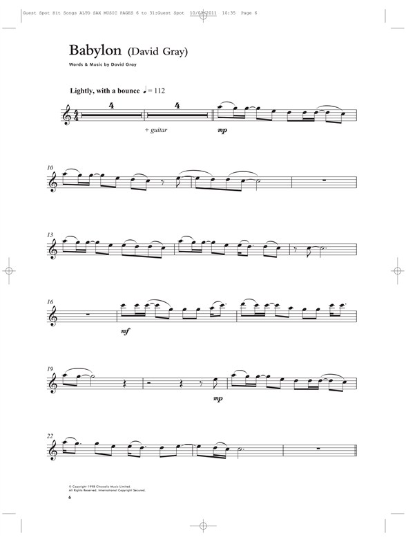 Guest Spot Hit Songs PlayAlong For Alto Saxophone Alto Saxophone Sheet Music Sheet Music