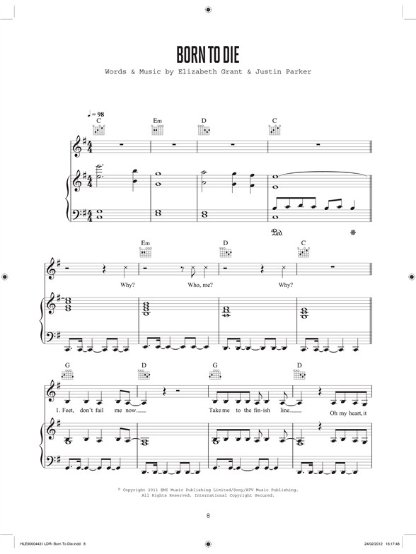 lana del rey born to die the paradise edition piano vocal born to die sheet music