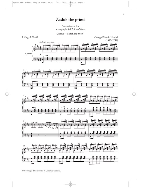 g f handel zadok the priest new engraving piano accompaniment zadok the priest sheet music