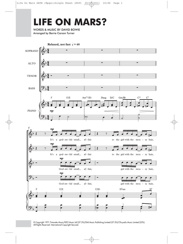 david bowie life on mars satb piano piano accompaniment sheet david bowie piano sheet music