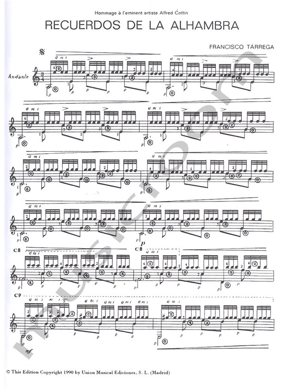 francisco tarrega recuerdos de la alhambra classical guitar sheet francisco tarrega sheet music