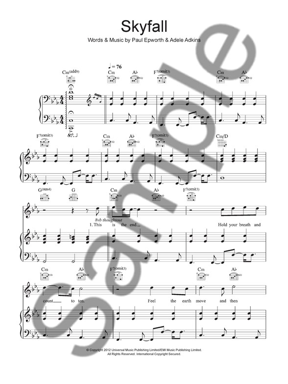 adele skyfall james bond theme piano vocal guitar digital adele skyfall sheet music