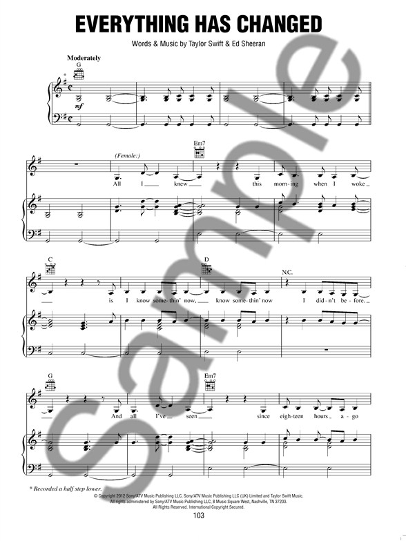 Taylor Swift Red Piano, Vocal & Guitar Sheet Music Sheet Music