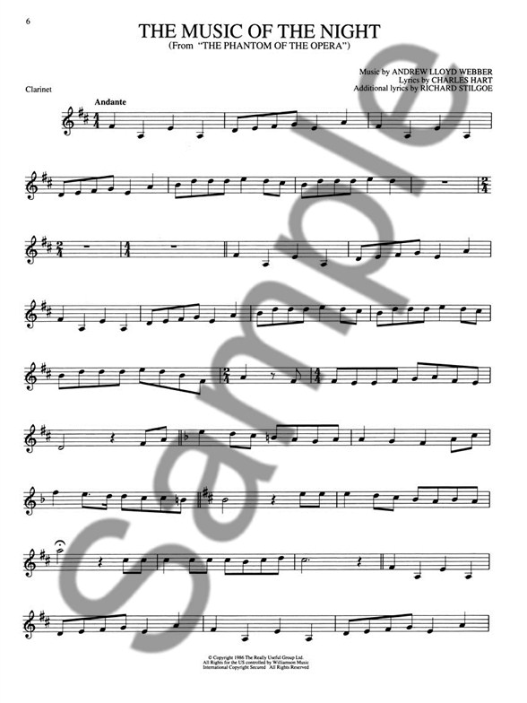 andrew lloyd webber the phantom of the opera clarinet clarinet phantom of the opera sheet