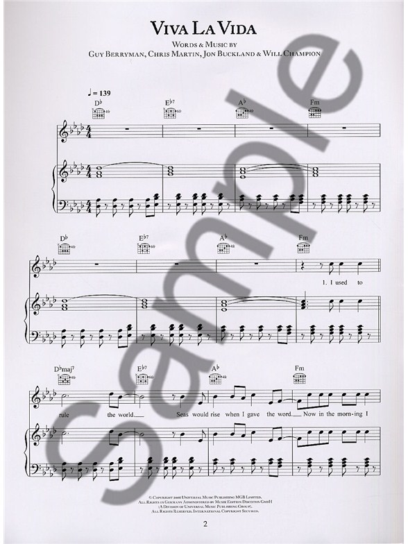 coldplay viva la vida single sheet piano vocal guitar viva la vida sheet music violin