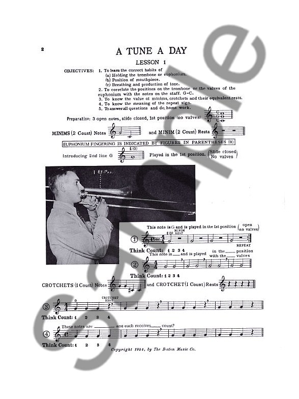 A Tune A Day For Trombone Or Euphonium Treble Clef Book One Euphonium