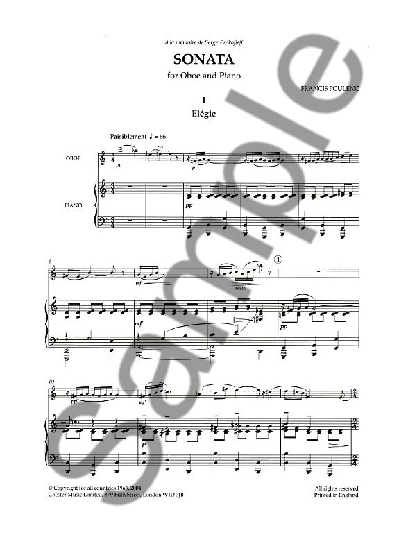 Francis Poulenc Sonata For Oboe And Piano (Revised 2004) Piano