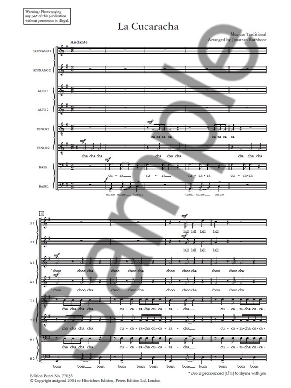 la cucaracha sheet music